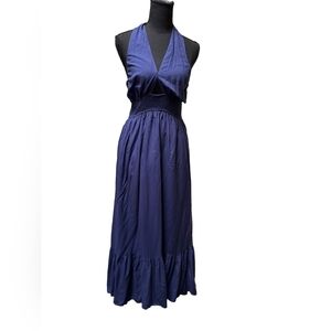 Zesica Blue Halter Backless Dress With A Keyhole Opening In Front